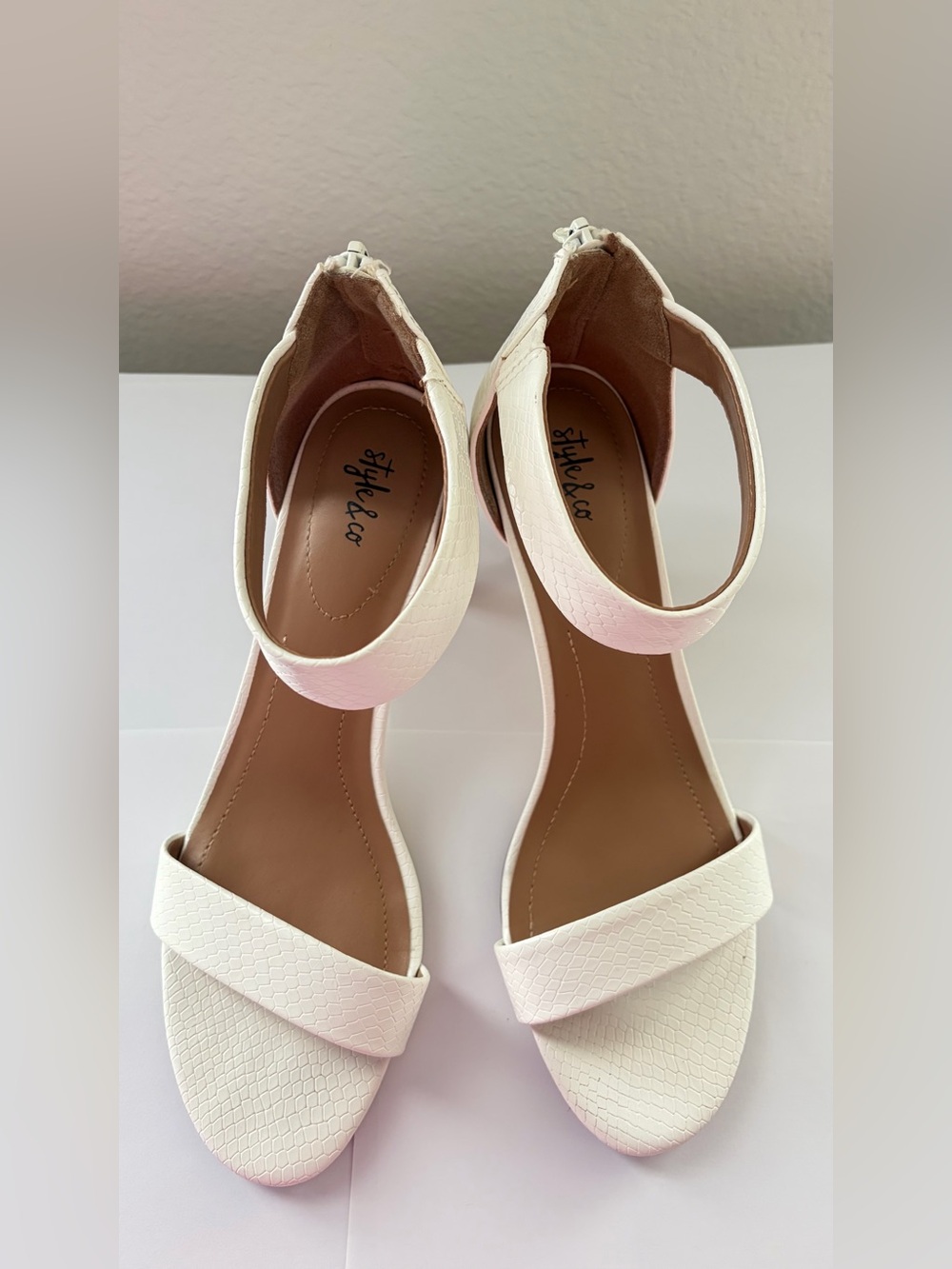 Style & Co. Women's Cream Ankle-Strap Heels 3 inch